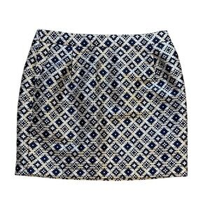 J. Crew Embellished Pencil Mini Skirt Metallic Gold Navy and White Size 8